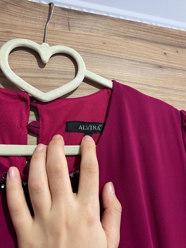 vişne çürüğü Uzun Kollu Salaş Kadın Elbise - Görsel 3