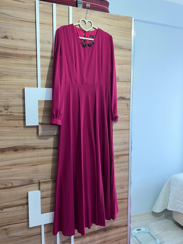 vişne çürüğü Uzun Kollu Salaş Kadın Elbise - Görsel 2