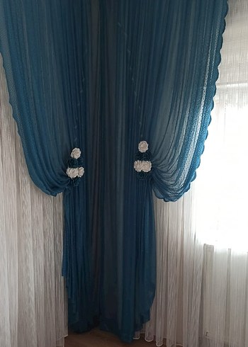 Linens Mavi İşlemeli Modern Klasik 4 kanat perde
