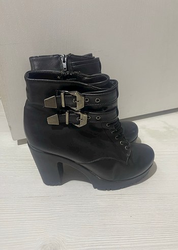 Diğer Siyah Deri Gotik Platform Topuklu Bot