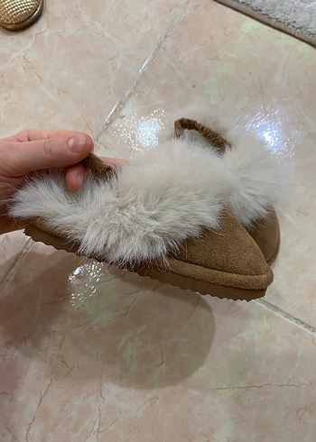 Hm Bej Süet Kadın Ev Terliği Tüylü Detaylı - Görsel 3