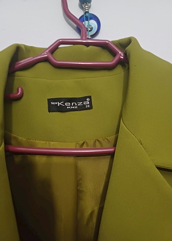 Uzun Kesim Kadın Haki Düğmeli Blazer - Görsel 3