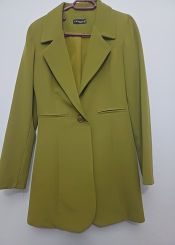 Uzun Kesim Kadın Haki Düğmeli Blazer - Görsel 2