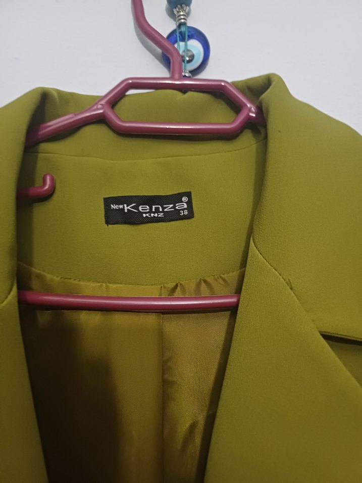 Uzun Kesim Kadın Haki Düğmeli Blazer - Görsel 3