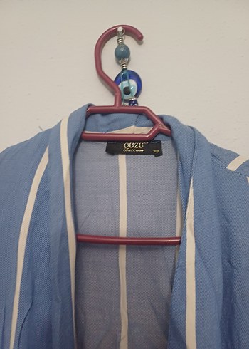 Düğmeli Mavi Uzun Kadın  Ceket - Görsel 5