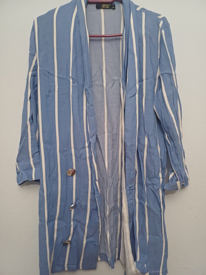 Düğmeli Mavi Uzun Kadın  Ceket - Görsel 2