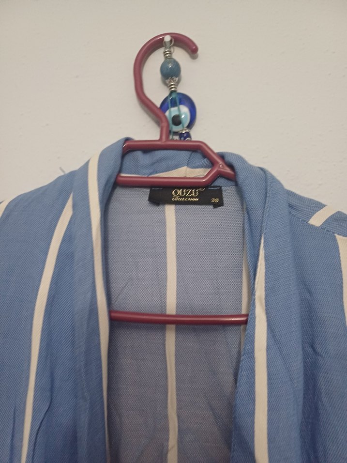 Düğmeli Mavi Uzun Kadın  Ceket - Görsel 5