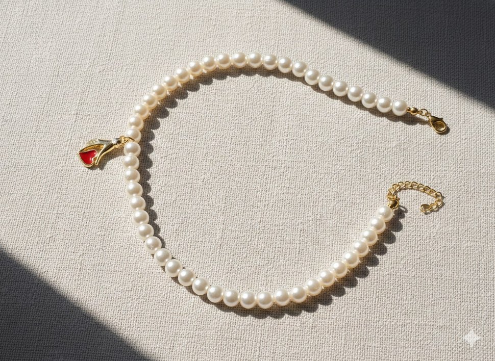 Uzun Beyaz Boncuklu Kadın Kolye - Görsel 4