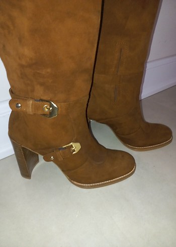 Kahverengi Süet Tokalı Dizüstü Kadın Çizme - Görsel 2