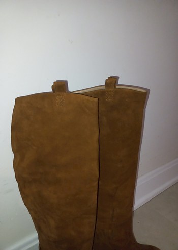 Kahverengi Süet Tokalı Dizüstü Kadın Çizme - Görsel 3