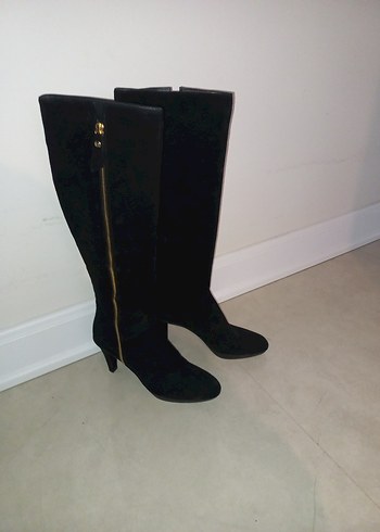 Siyah Süet Tokalı Dizüstü Stiletto Çizme - Görsel 3