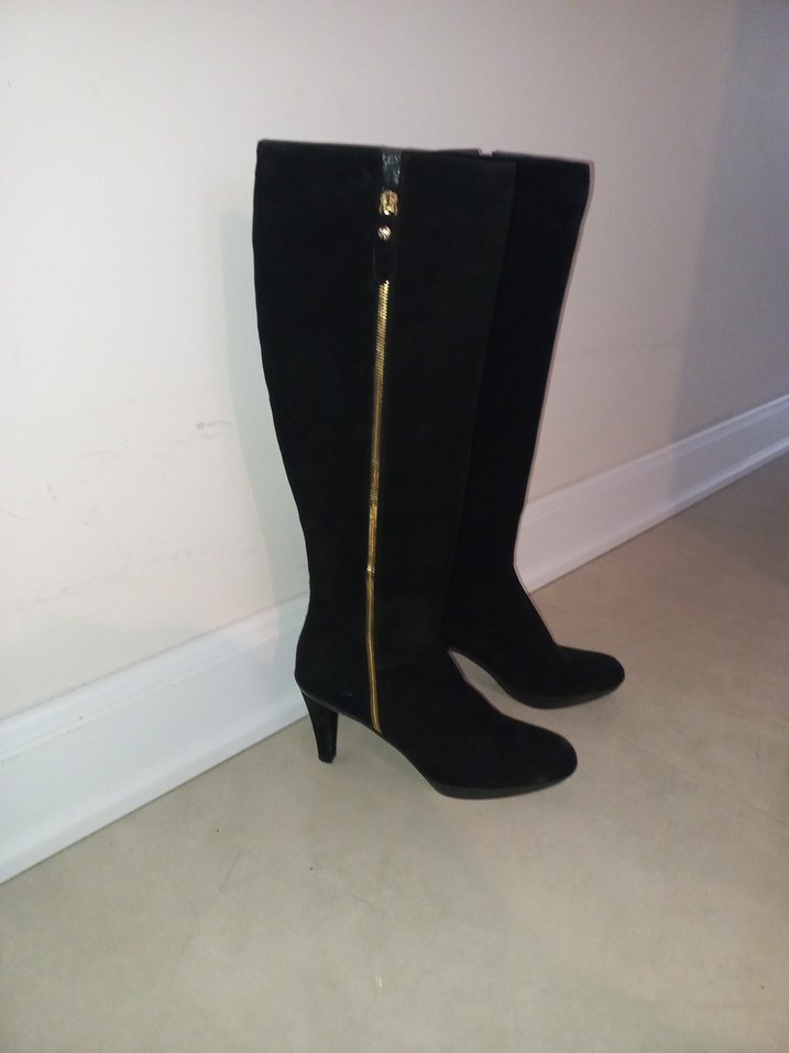 Siyah Süet Tokalı Dizüstü Stiletto Çizme - Görsel 4