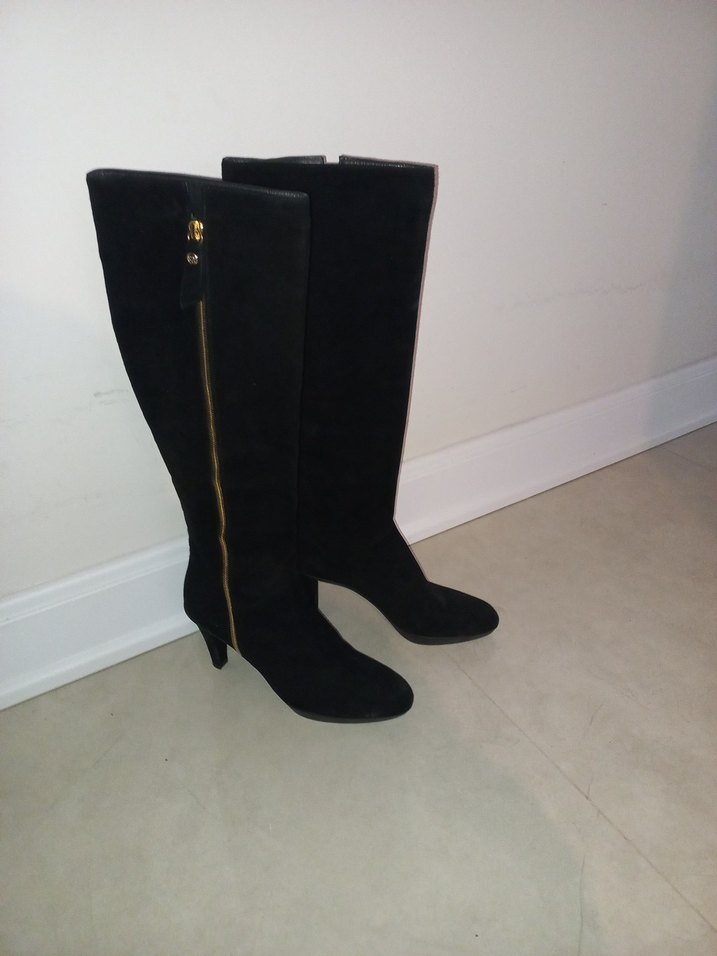 Siyah Süet Tokalı Dizüstü Stiletto Çizme - Görsel 3