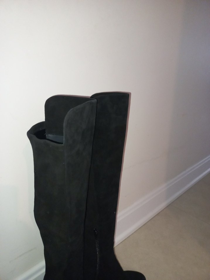 Siyah Süet Tokalı Dizüstü Topuklu Çizme - Görsel 4