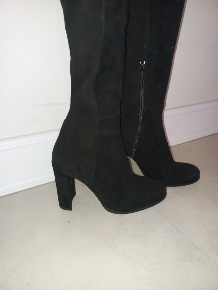 Siyah Süet Tokalı Dizüstü Topuklu Çizme - Görsel 3