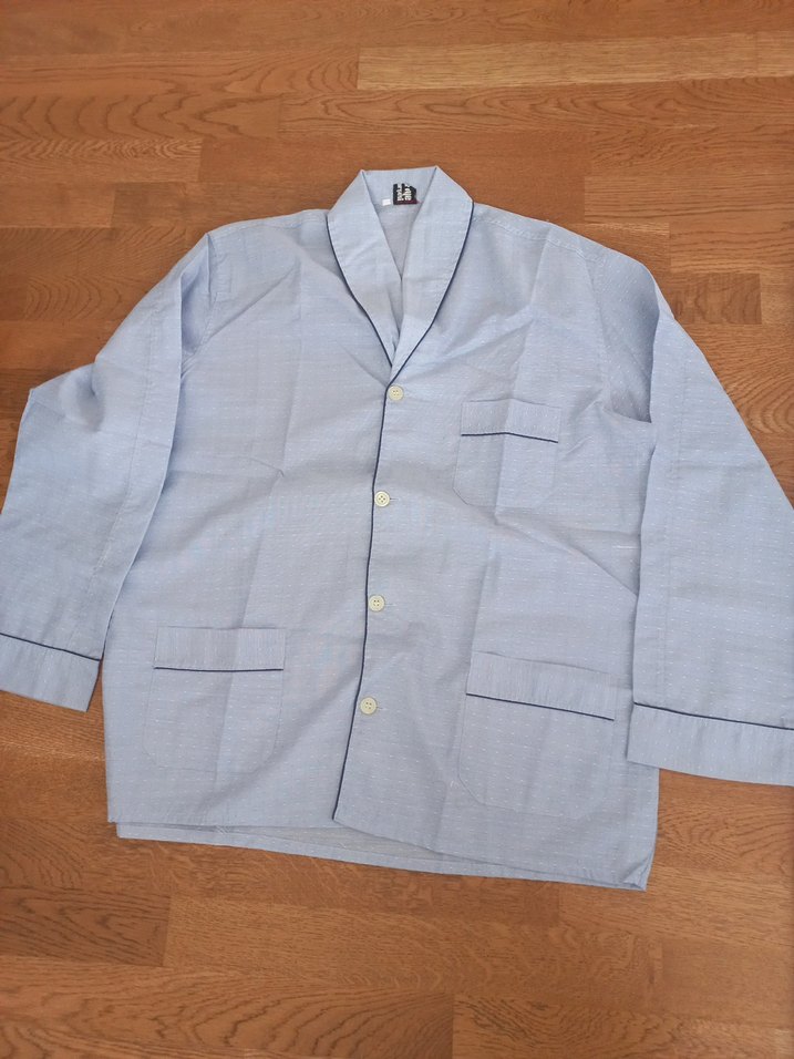 Mavi Erkek Pijama Takımı, Düğmeli, Uzun Kollu - Görsel 2