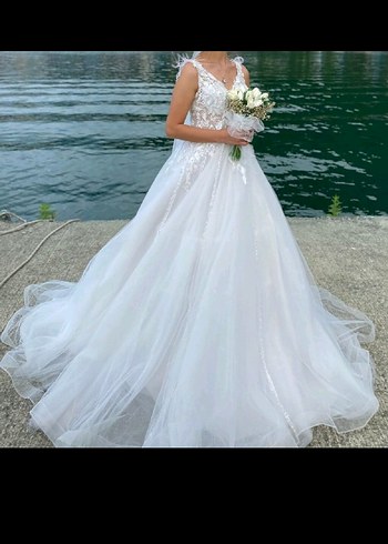 Beyaz Straplez A Kesim Uzun Gelinlik - Görsel 5