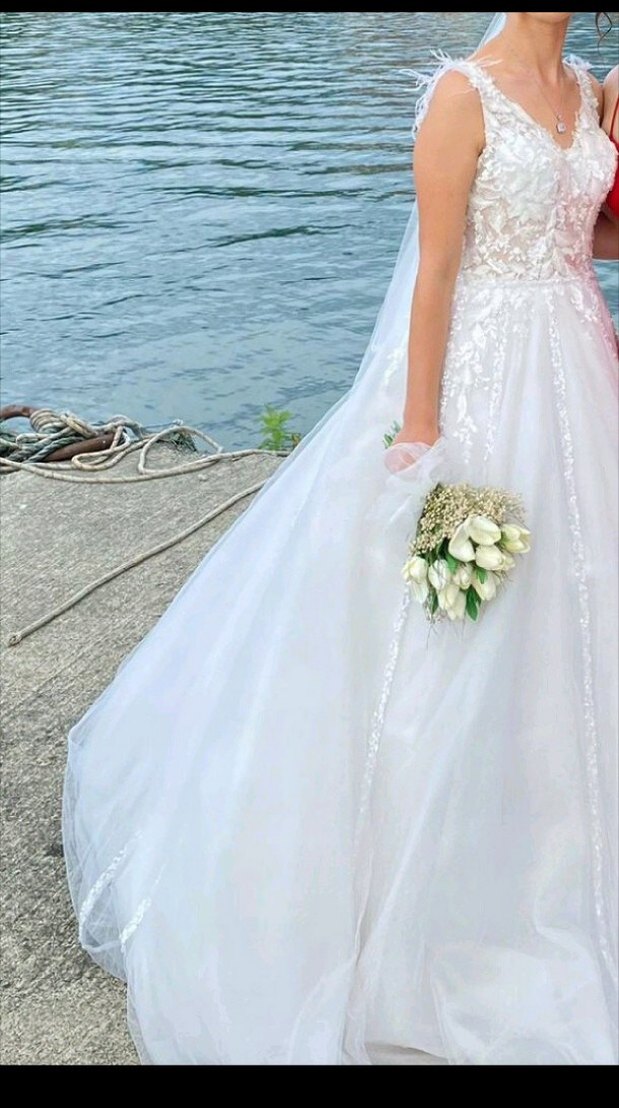 Beyaz Straplez A Kesim Uzun Gelinlik - Görsel 2