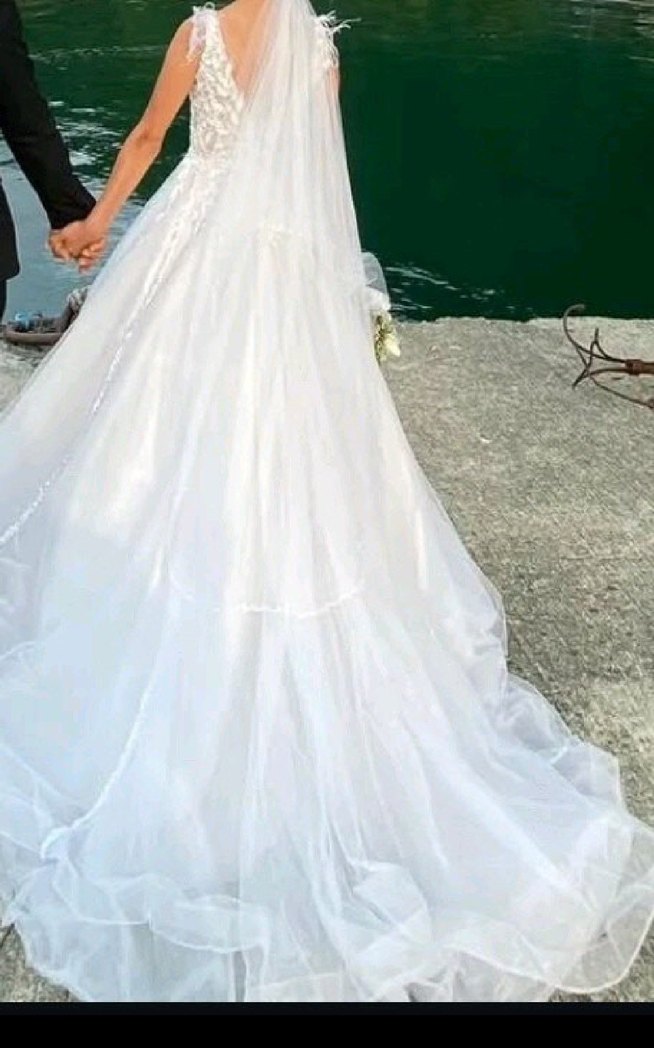 Beyaz Straplez A Kesim Uzun Gelinlik - Görsel 3