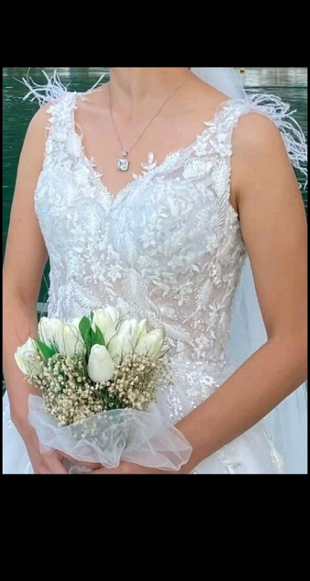 Beyaz Straplez A Kesim Uzun Gelinlik - Görsel 4