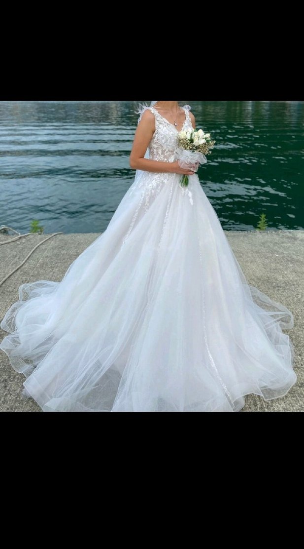 Beyaz Straplez A Kesim Uzun Gelinlik - Görsel 5