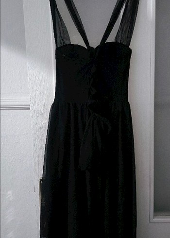 Siyah Gotik Midi Straplez Elbise - Görsel 3