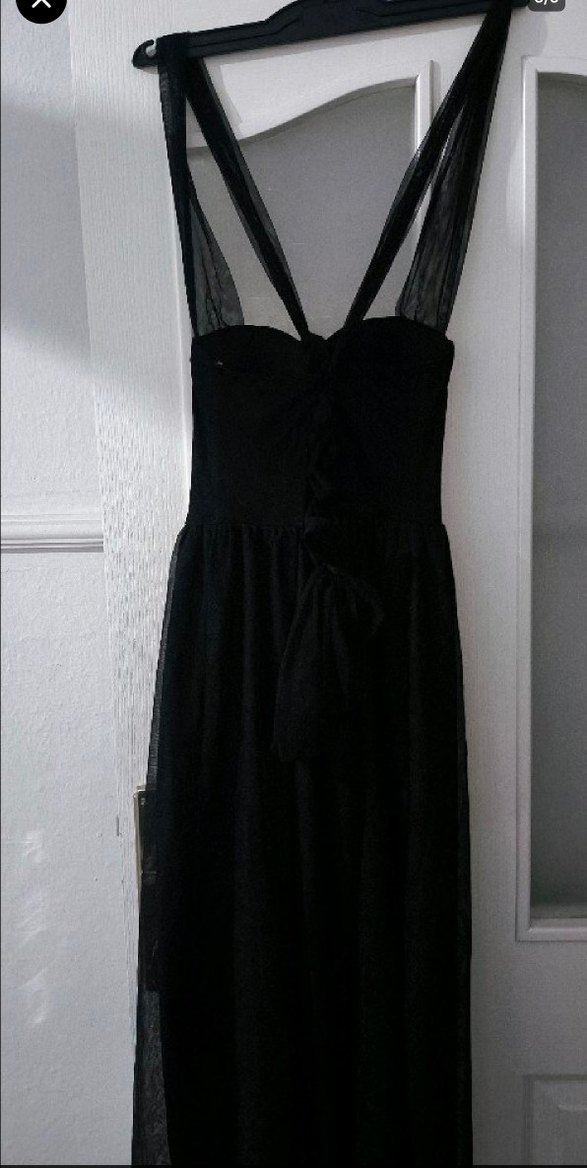 Siyah Gotik Midi Straplez Elbise - Görsel 3