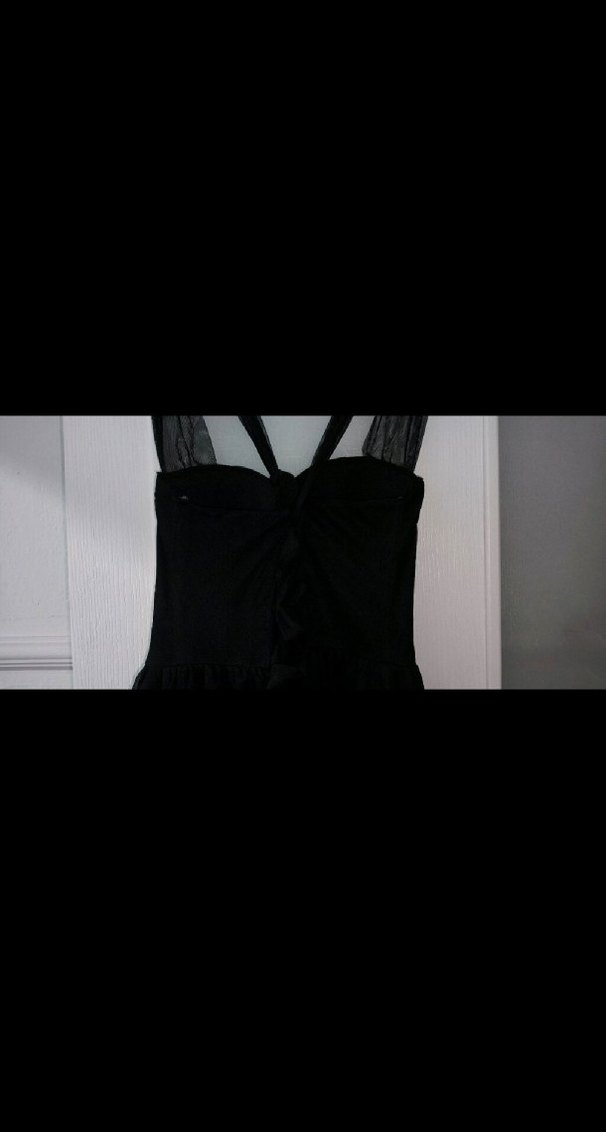 Siyah Gotik Midi Straplez Elbise - Görsel 4