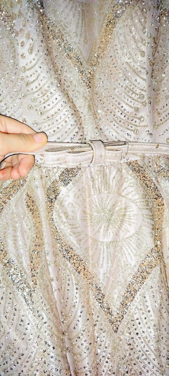 Bej Vintage Uzun Kollu Drapeli Kadın Abiye - Görsel 4