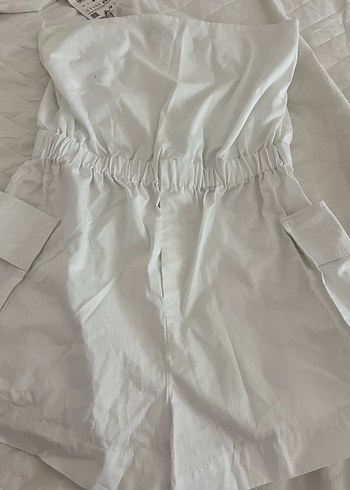 Zara Kadın Beyaz Keten Askısız Kısa Tulum