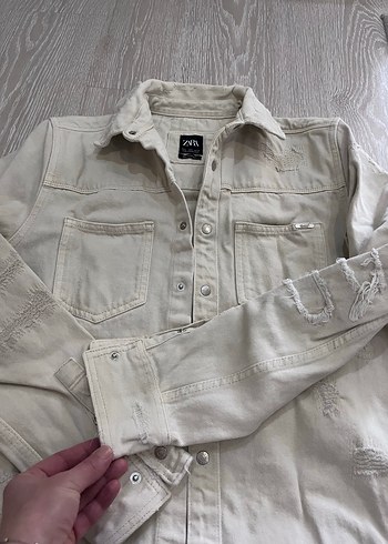 Bej Erkek Düğmeli Uzun Kollu Denim Ceket - Görsel 2