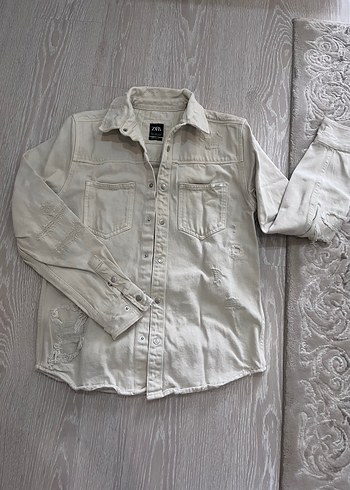 Bej Erkek Düğmeli Uzun Kollu Denim Ceket - Görsel 3