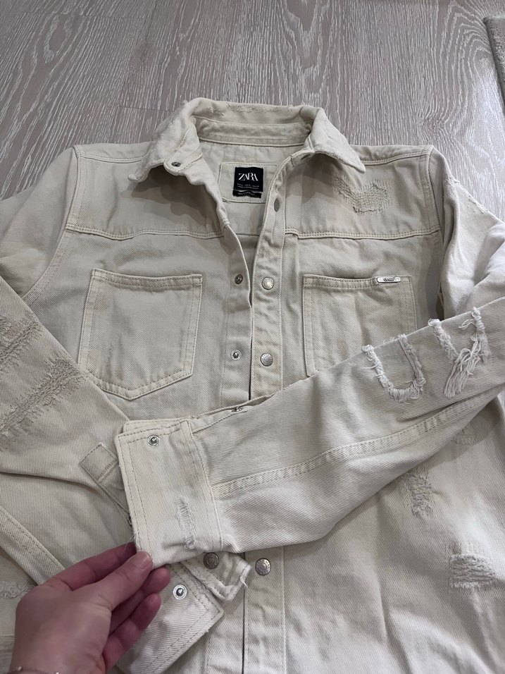 Bej Erkek Düğmeli Uzun Kollu Denim Ceket - Görsel 2