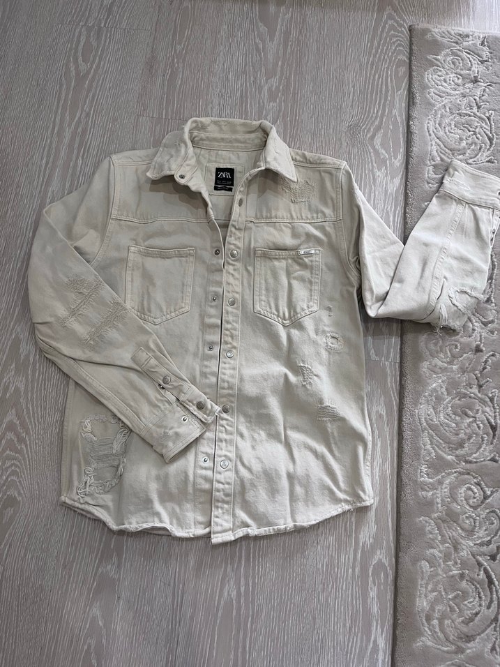 Bej Erkek Düğmeli Uzun Kollu Denim Ceket - Görsel 3