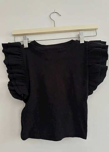 Siyah Fitilli Fırfırlı Crop Zara - Görsel 4