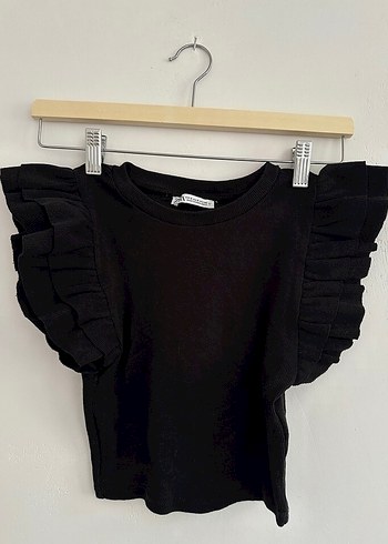 Siyah Fitilli Fırfırlı Crop Zara - Görsel 2