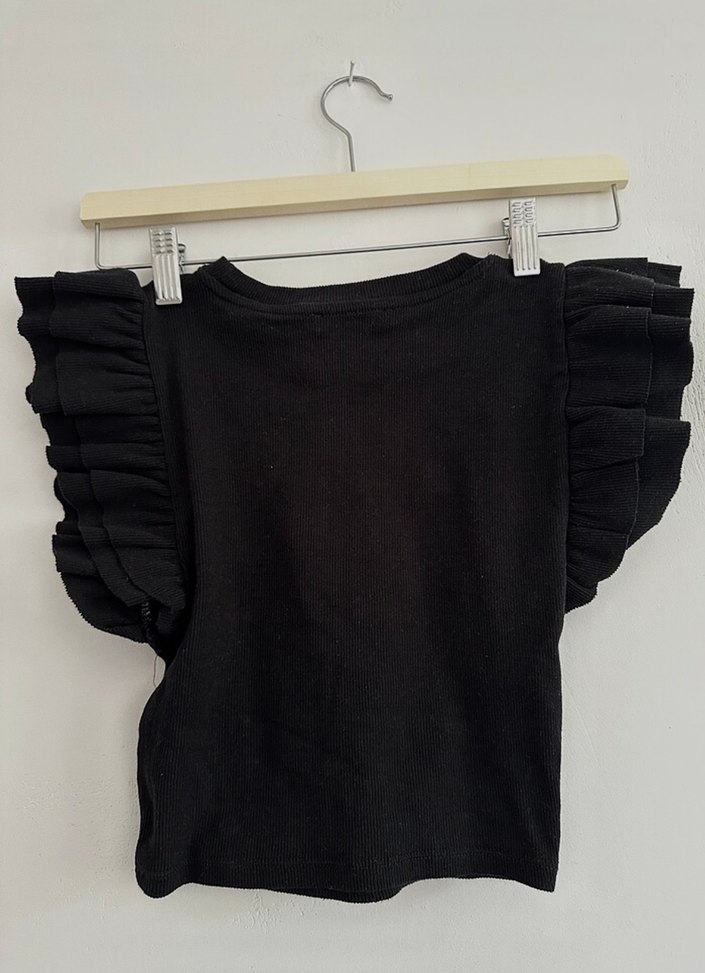 Siyah Fitilli Fırfırlı Crop Zara - Görsel 4