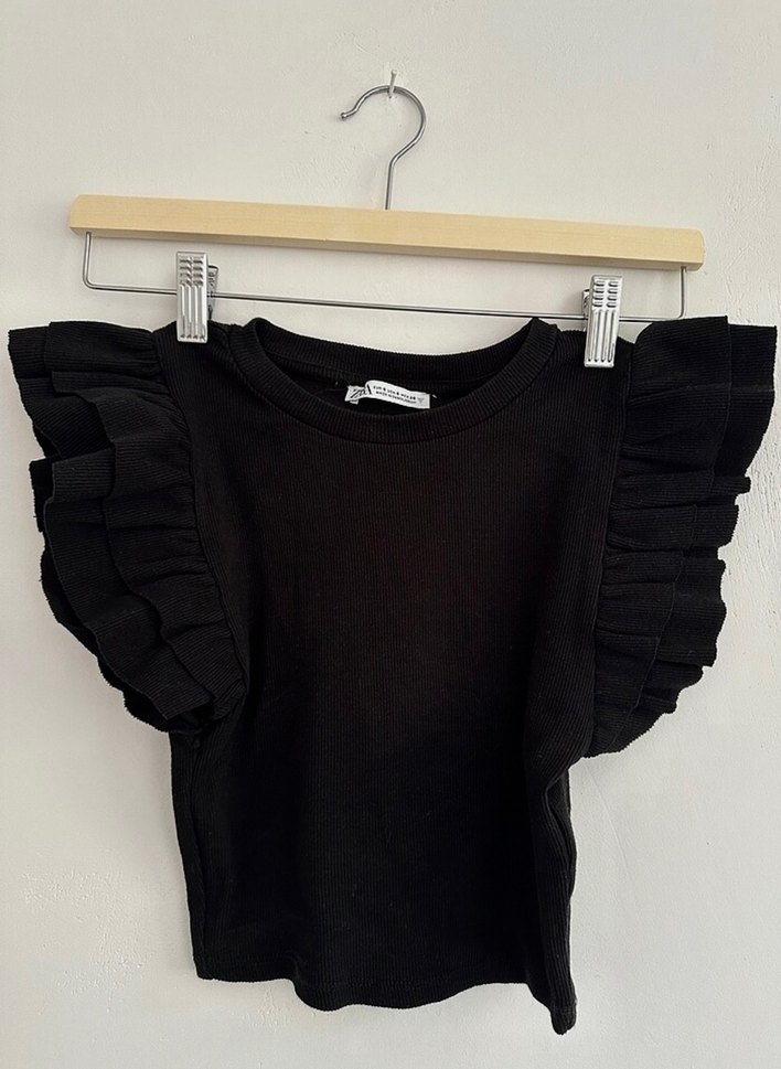 Siyah Fitilli Fırfırlı Crop Zara - Görsel 2