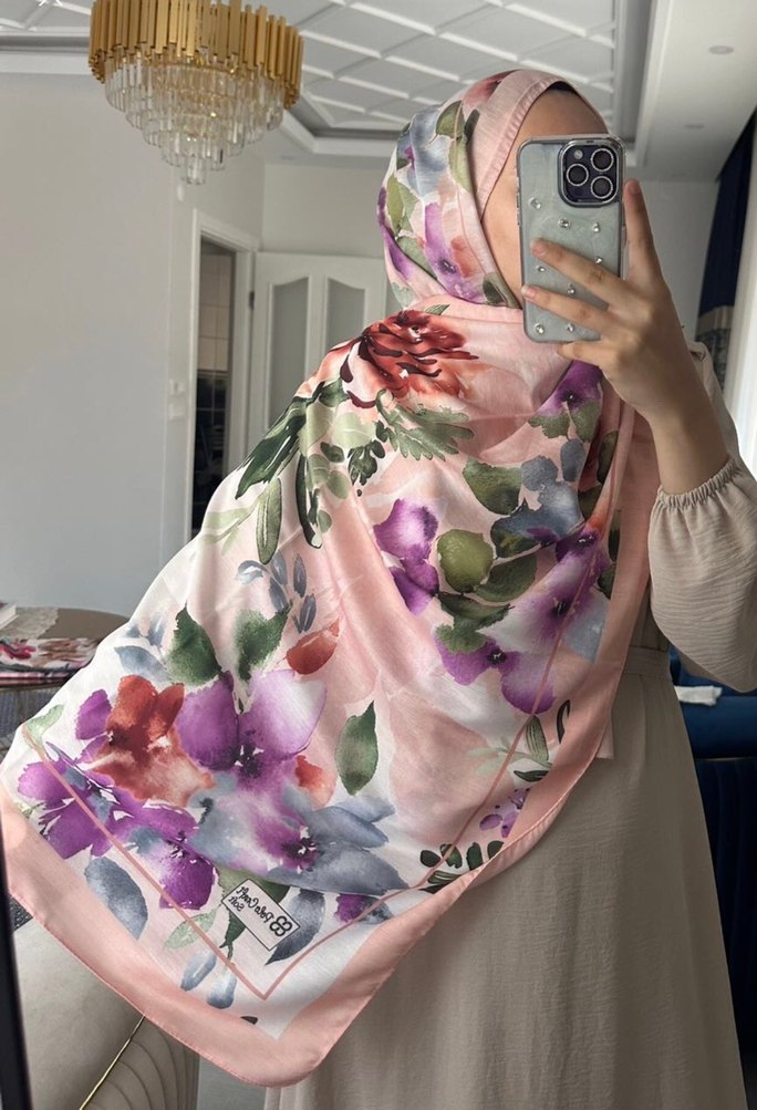 Pamuk soft çiçek desenli şal - Görsel 2