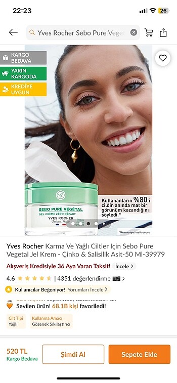 Beden Renk Yves Rocher Sebo Pure Vegetal yağlı ve karma ciltler için krem