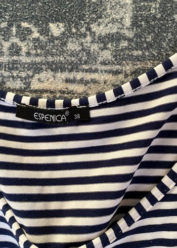 Çizgili Lacivert Uzun Pliseli Kadın Elbise - Görsel 3