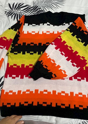 Renkli Desenli Kadın Triko Kazak - Görsel 3