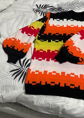 Renkli Desenli Kadın Triko Kazak - Görsel 2