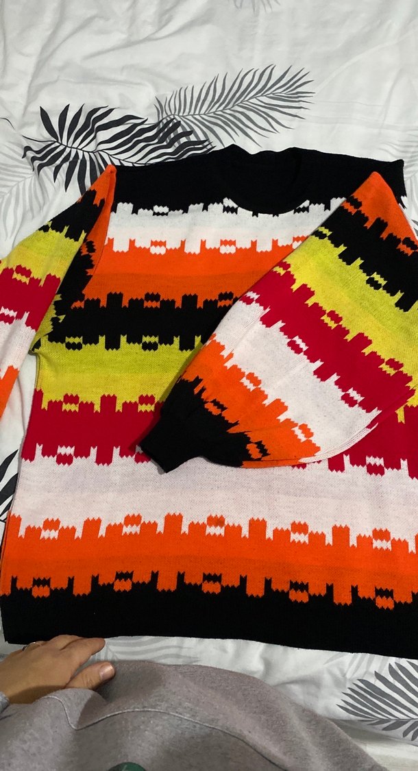 Renkli Desenli Kadın Triko Kazak - Görsel 3