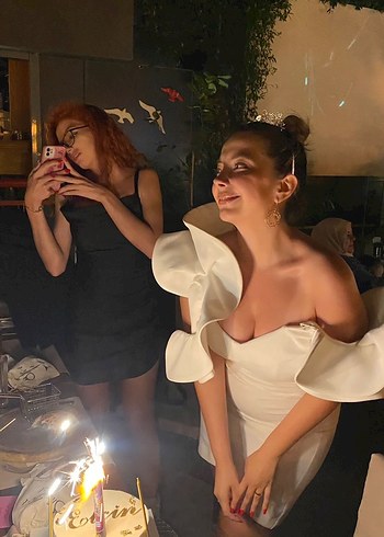 Beyaz Straplez Mini Abiye Elbise - Görsel 2