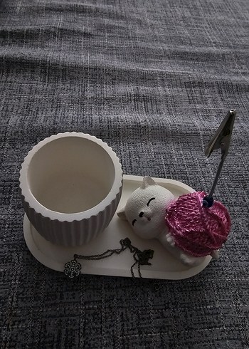 Beyaz Kedi Figürlü Kalemlik ve Not Tutucu - Görsel 2