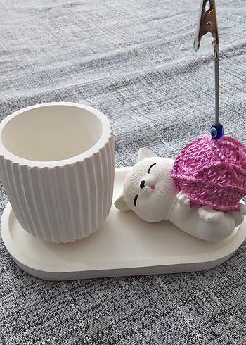 Beyaz Kedi Figürlü Kalemlik ve Not Tutucu - Görsel 4
