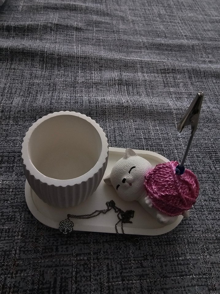 Beyaz Kedi Figürlü Kalemlik ve Not Tutucu - Görsel 2