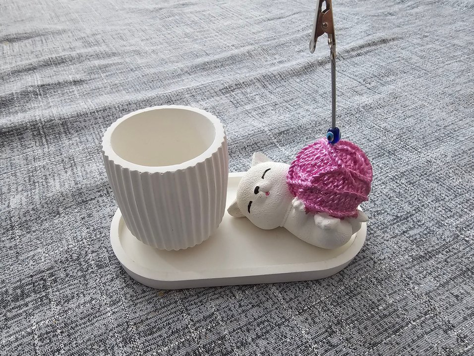 Beyaz Kedi Figürlü Kalemlik ve Not Tutucu - Görsel 4