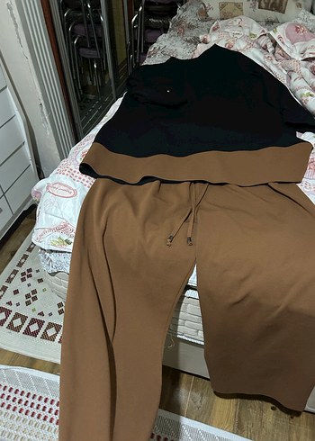 50 Beden kahverengi Renk Kadın Kahverengi Keten Salaş Midi Pantolon